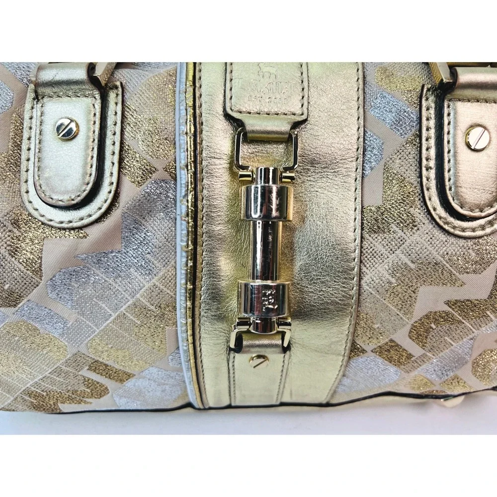 L.A.M.B. Gwen Stefani Metallic Gold Silver Jacquard Satchel Bowling‎ Bag Y2K